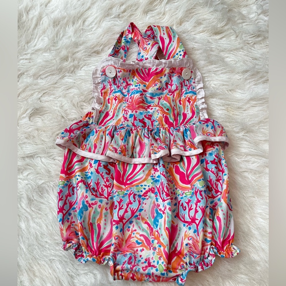 Lily pattern summer ruffle smocked bubble romper